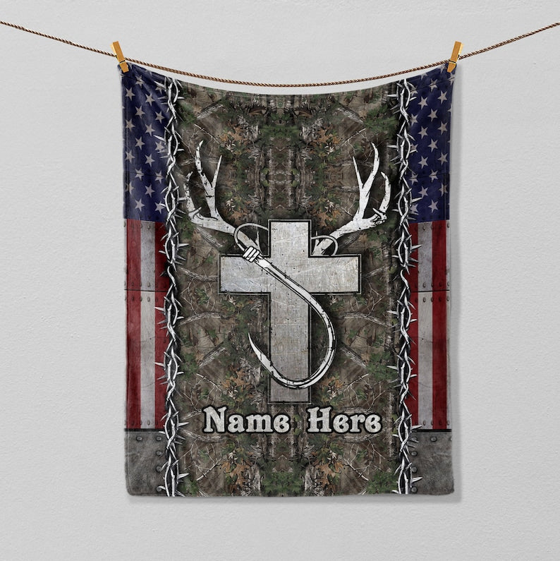 Frenzidea Custom Name Hunting Fishing God Blanket