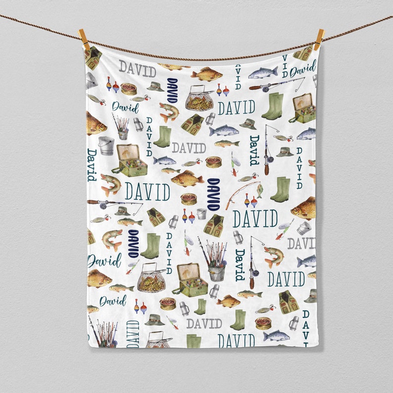 Frenzidea Custom Name Fishing Pattern Blanket