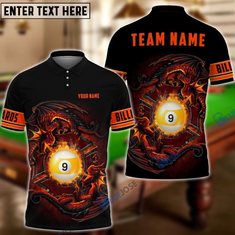 Frenzidea Billiards Dragon Fire 9ball Personalized Name, Team Name Shirt