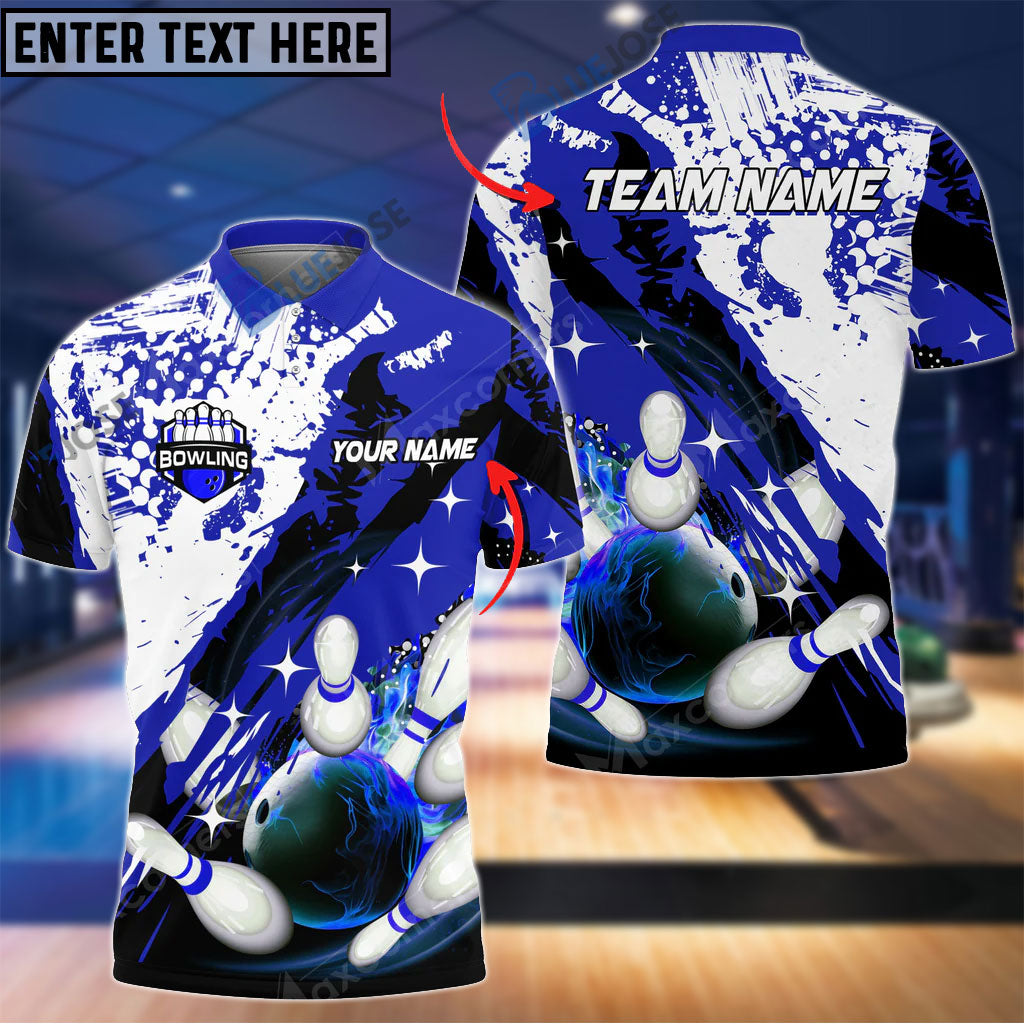 Frenzidea Paint Slash Flame Bowling And Pins Customized Name 3D Shirt (4 Colors)
