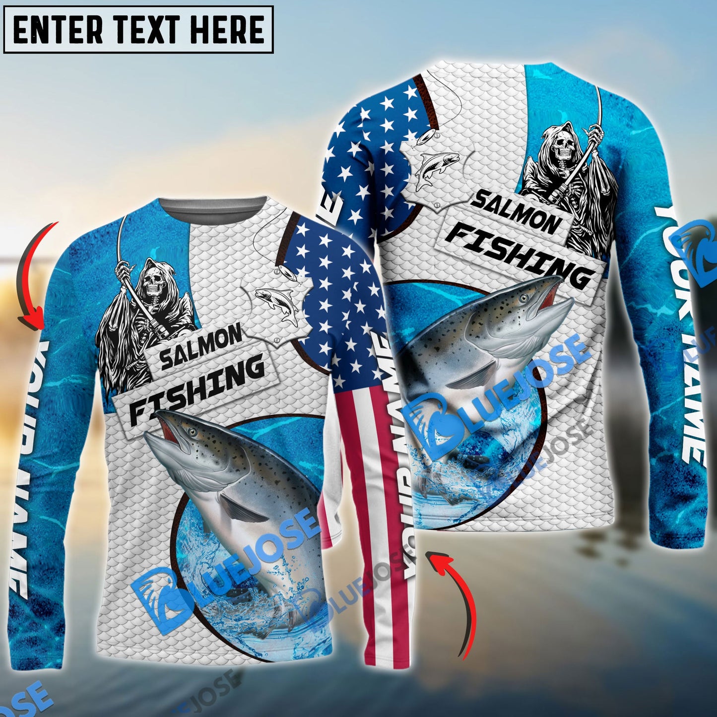 Frenzidea Customize Name Salmon Fishing Reaper Blue Water 3D Shirts