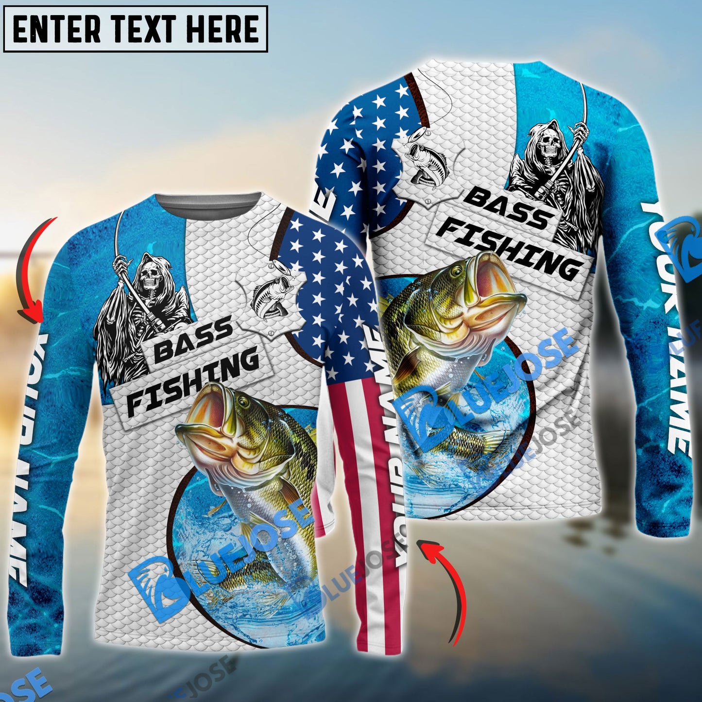 Frenzidea Customize Name Bass Fishing Reaper Blue Water 3D Shirts