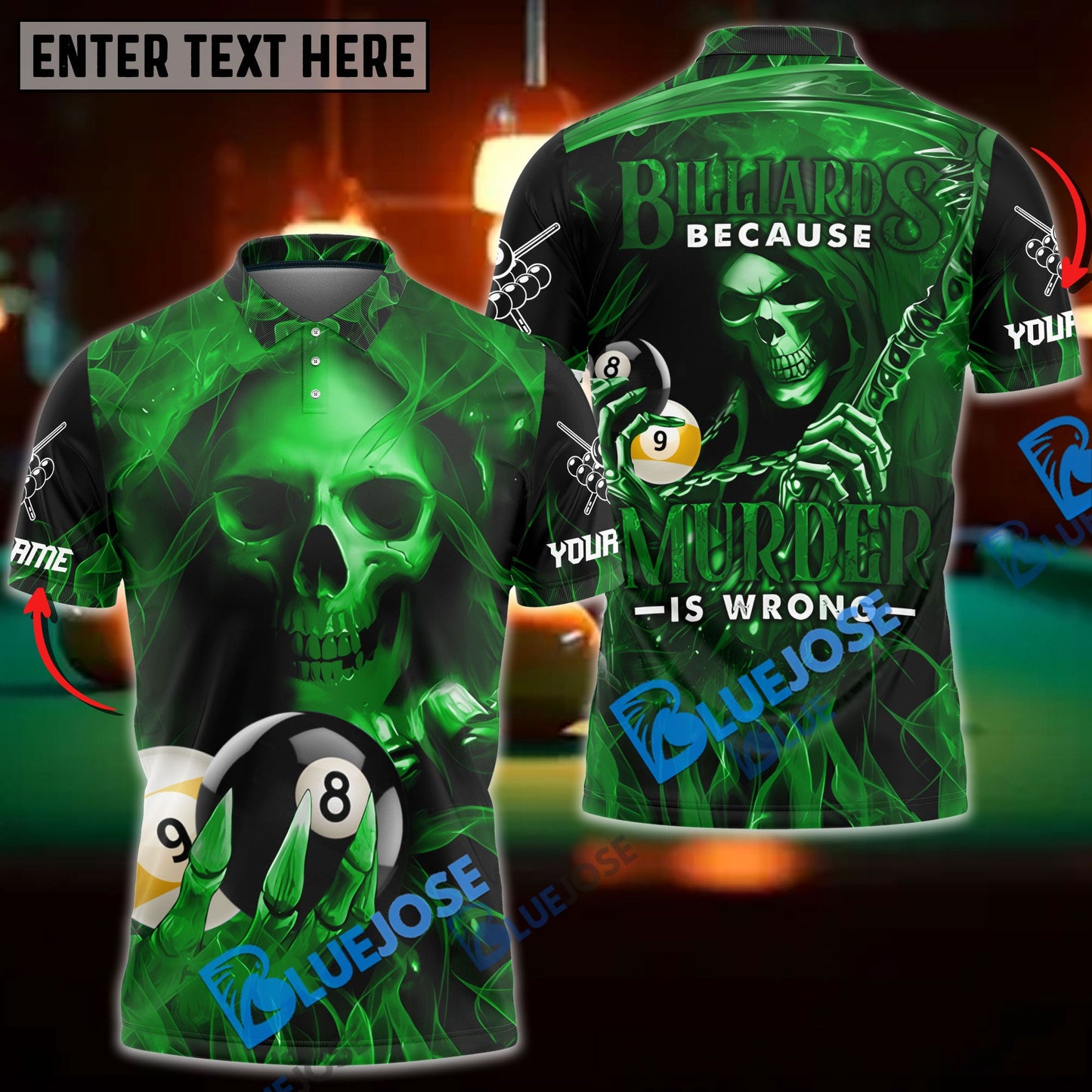Frenzidea Billiards Reaper Flame Personalized Name, Team Name Unisex Shirt ( 6 Colors )