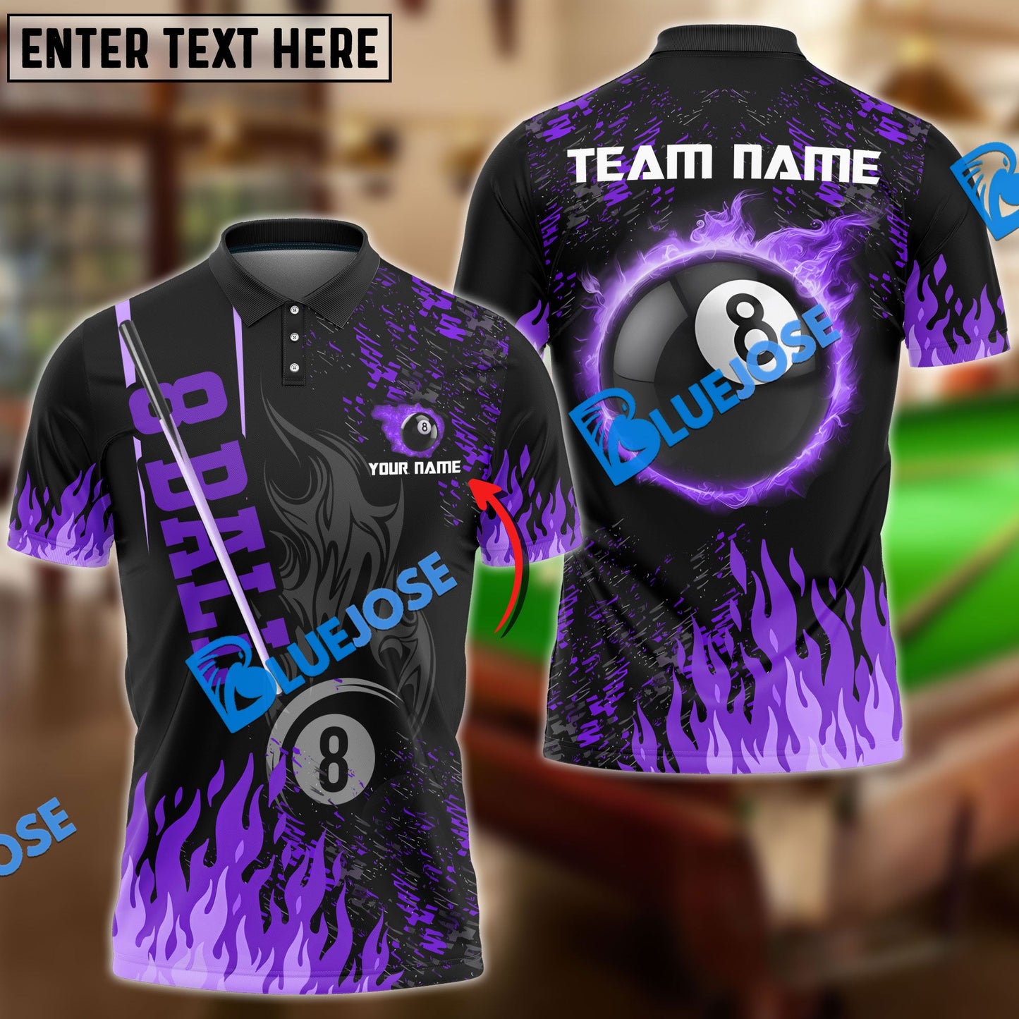 Frenzidea Billiards Ball 8 Burning Room Personalized Name, Team Name Unisex Shirt ( 4 Colors )