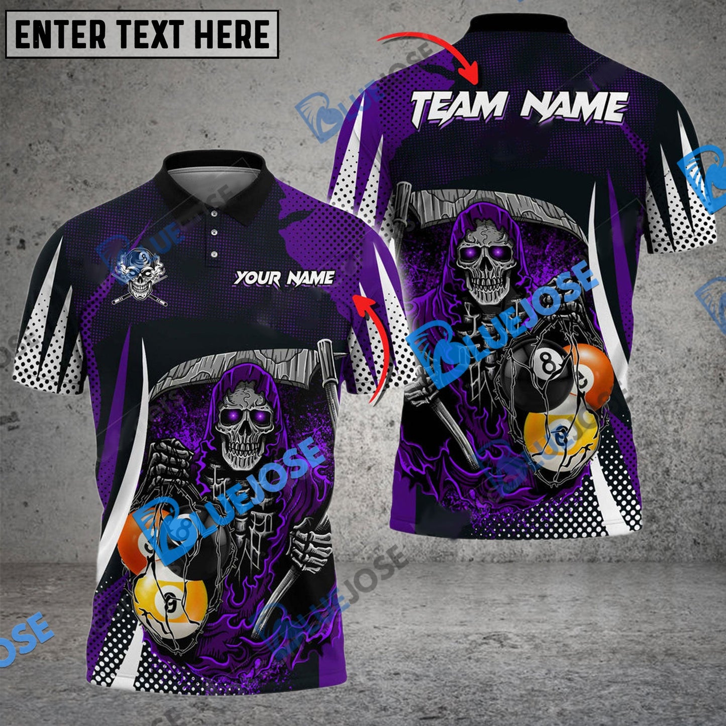 Frenzidea Billiards 8 Ball & 9 Ball Death Bringer Reaper Personalized Name, Team Name Unisex Shirt ( 6 Colors )