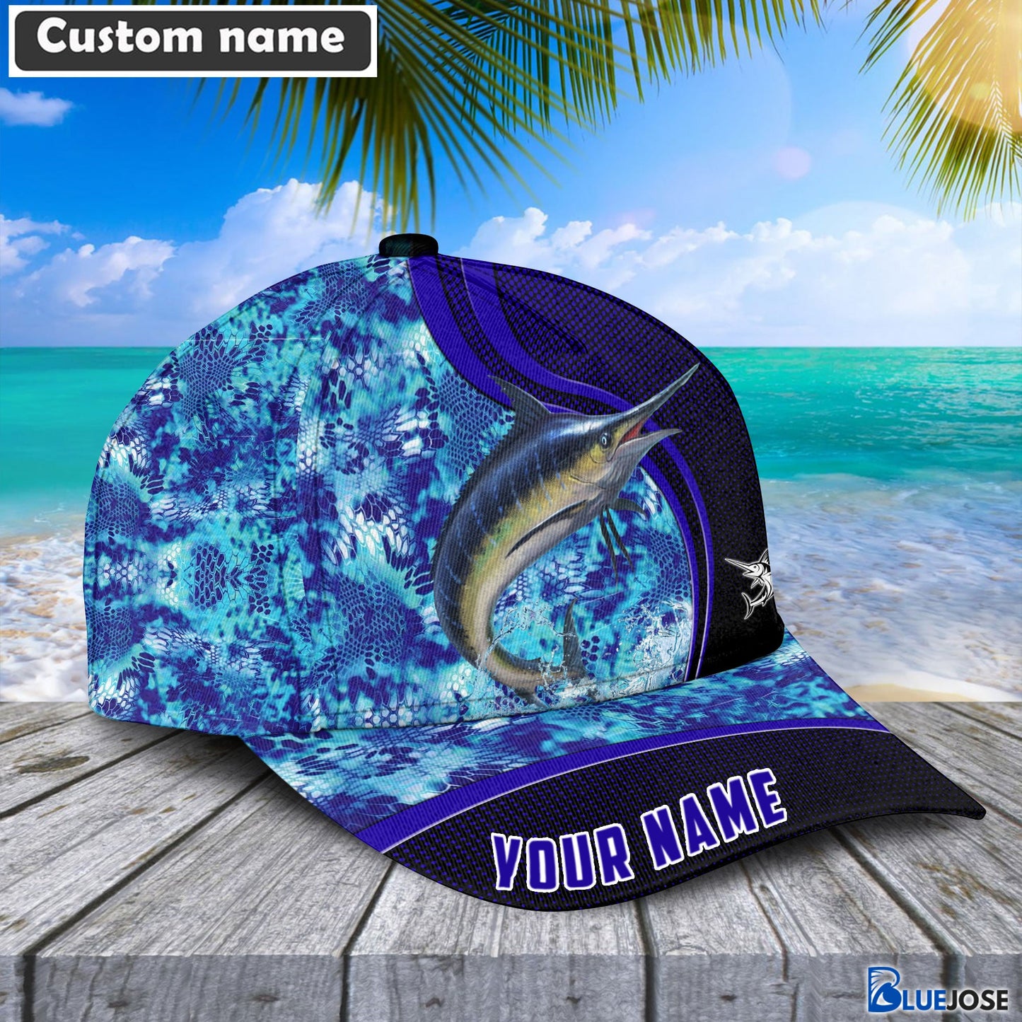 Frenzidea Blue Patchy Blue Marlin Fishing Personalized Cap