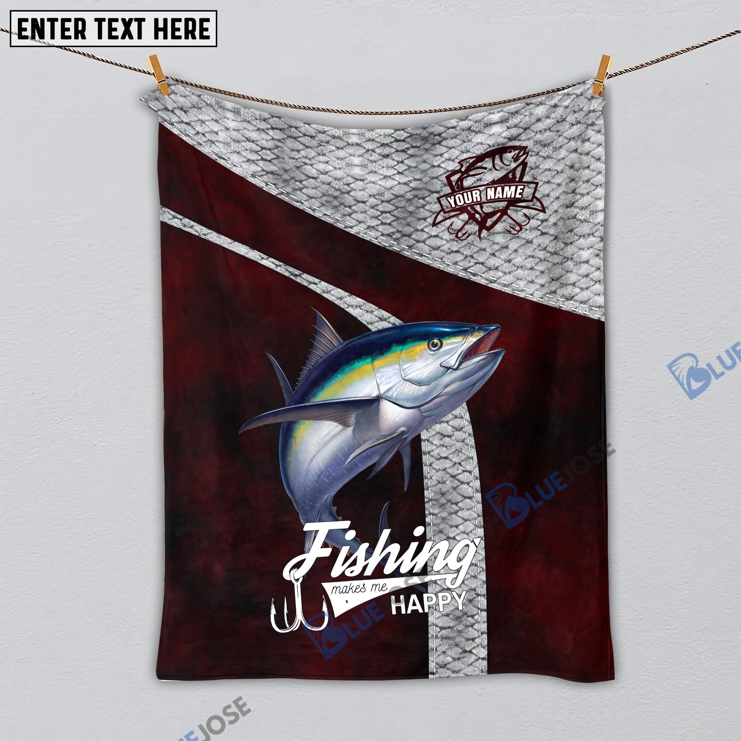 Frenzidea Custom Name Tuna Fishing Red Blanket