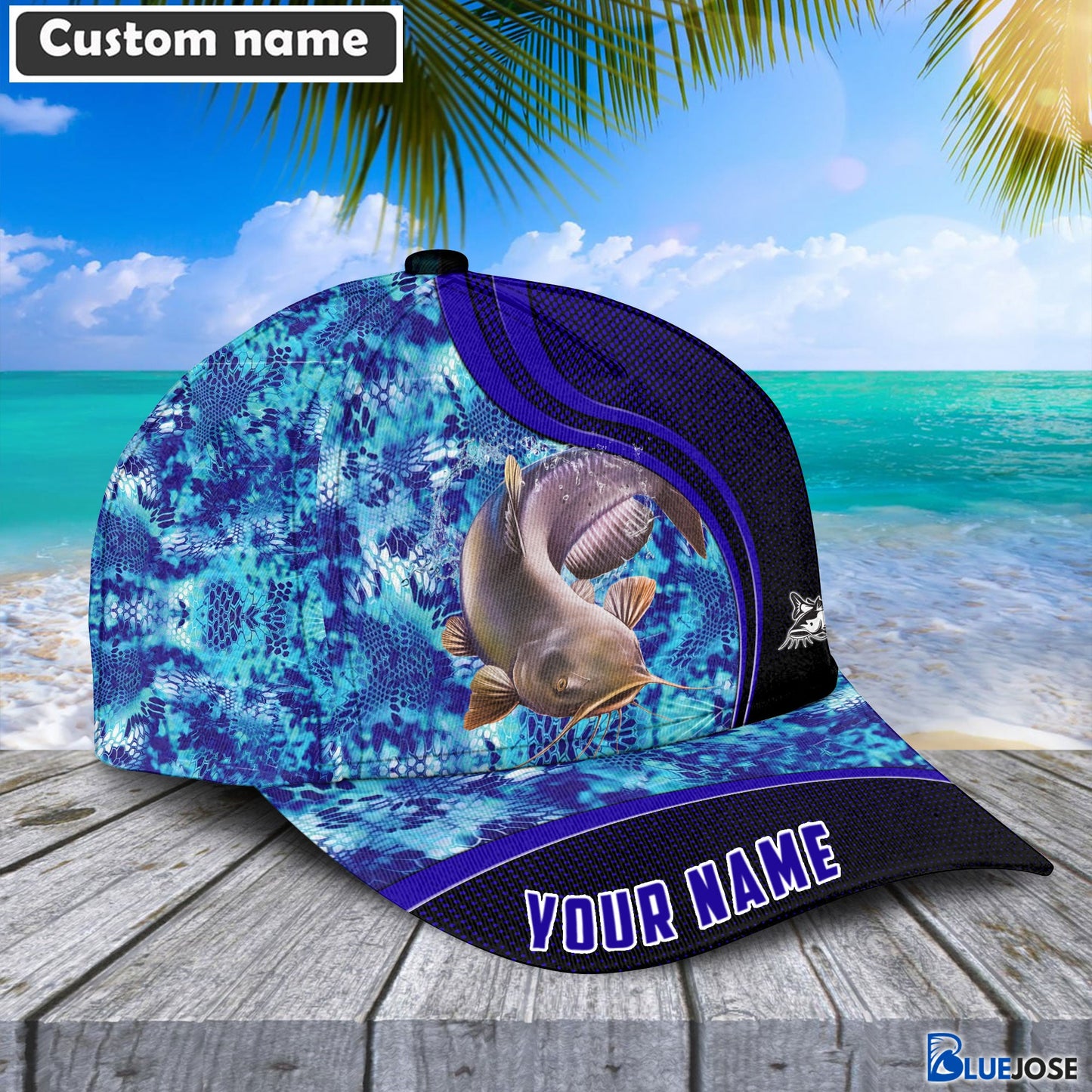 Frenzidea Blue Patchy Catfish Fishing Personalized Cap