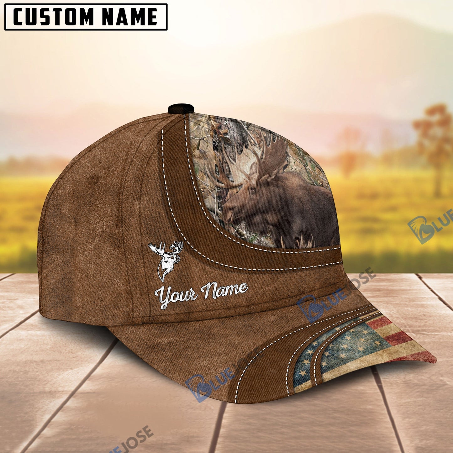Frenzidea Moose Hunting Leather Pattern Personalized Cap
