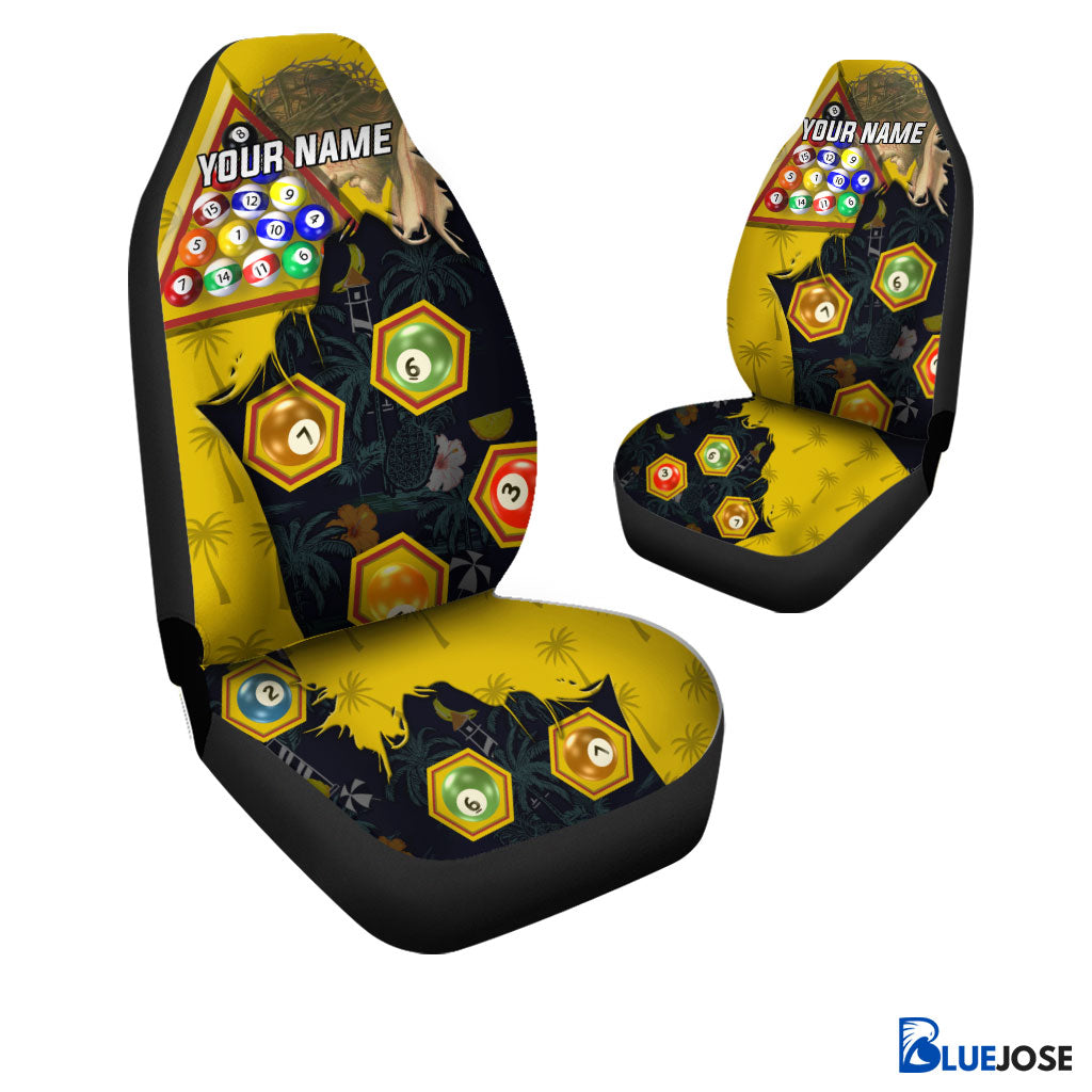 Frenzidea Billiard Yellow Personalized Name Car Seat Covers (2Pcs)