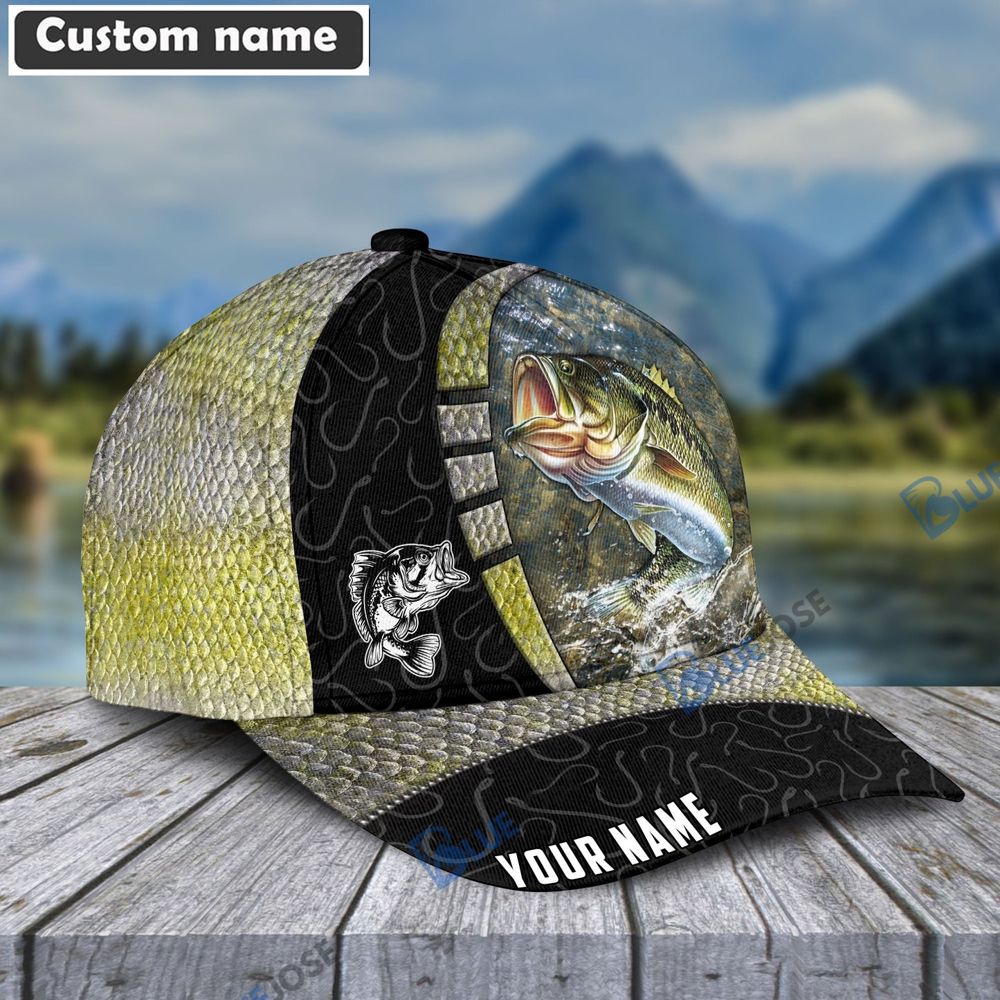 Frenzidea Personalized Bass Fishing Hook Camo Classic Cap