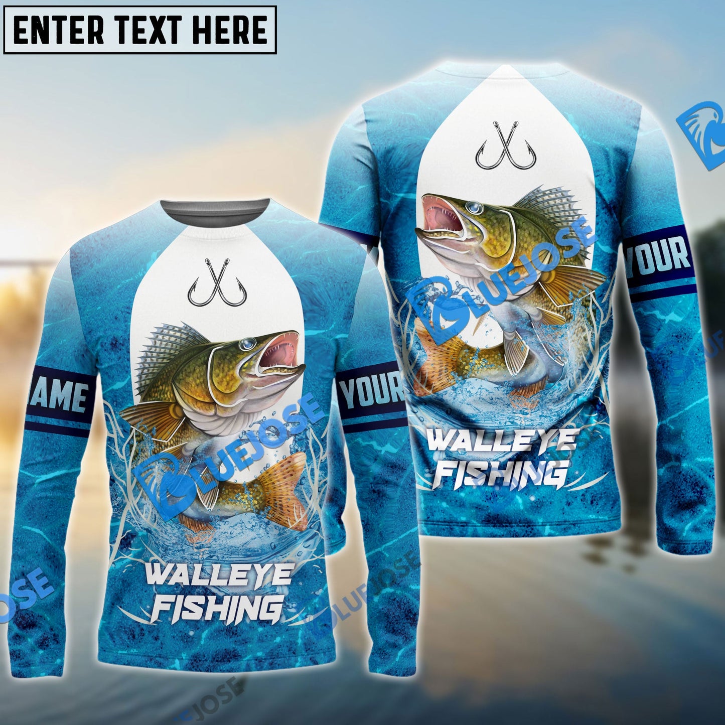 Frenzidea Customize Name Walleye Fishing Blue Wave 3D Shirts