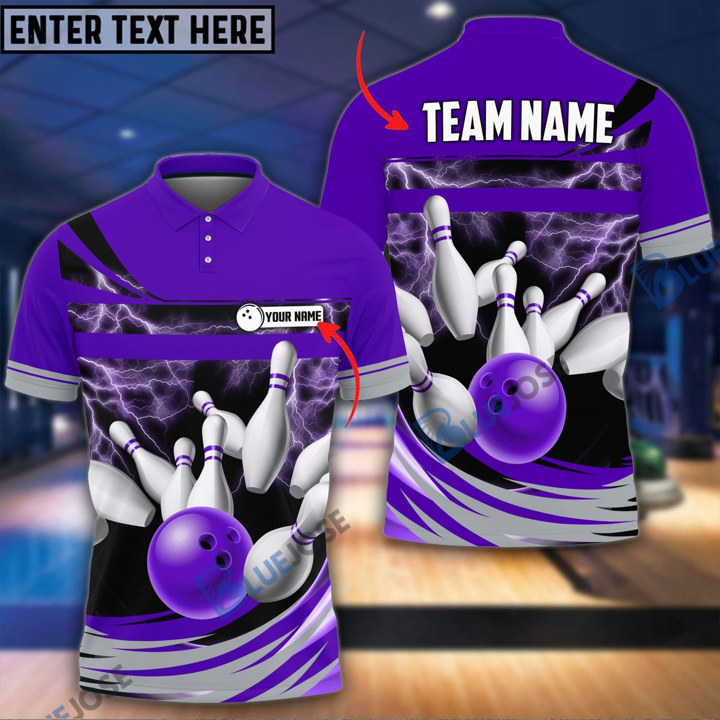 Frenzideas Thunder Bowling Ball Break Pins Personalized Name and Team Name 3D Shirt (4 Colors)