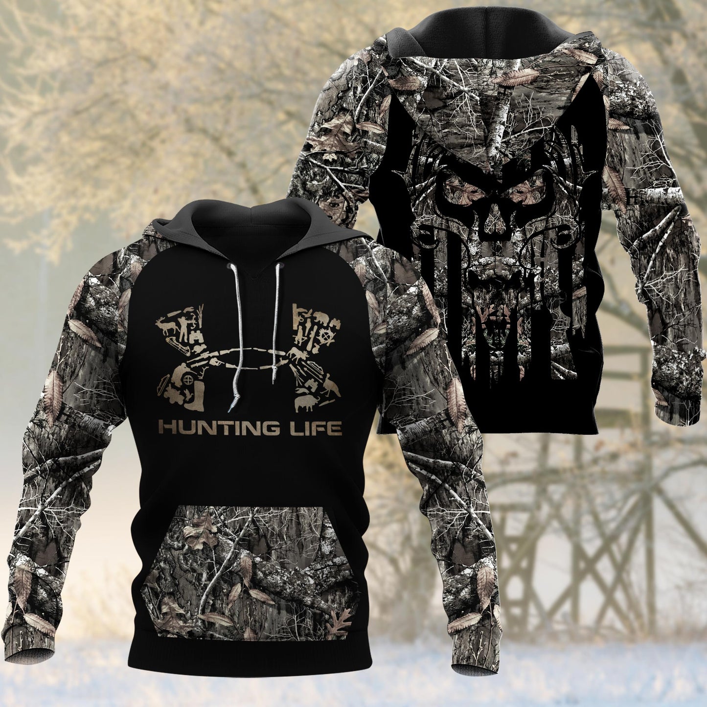 Frenzidea Hunting Life 3D Shirts (Green & Grey Color)