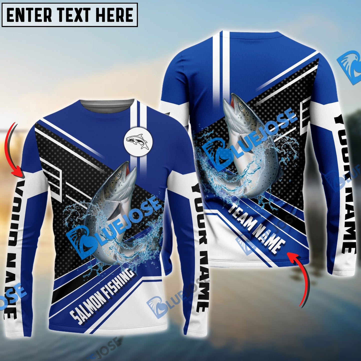 Frenzidea Salmon Fishing Blue White Sport Custom Name & Team Name 3D Shirts