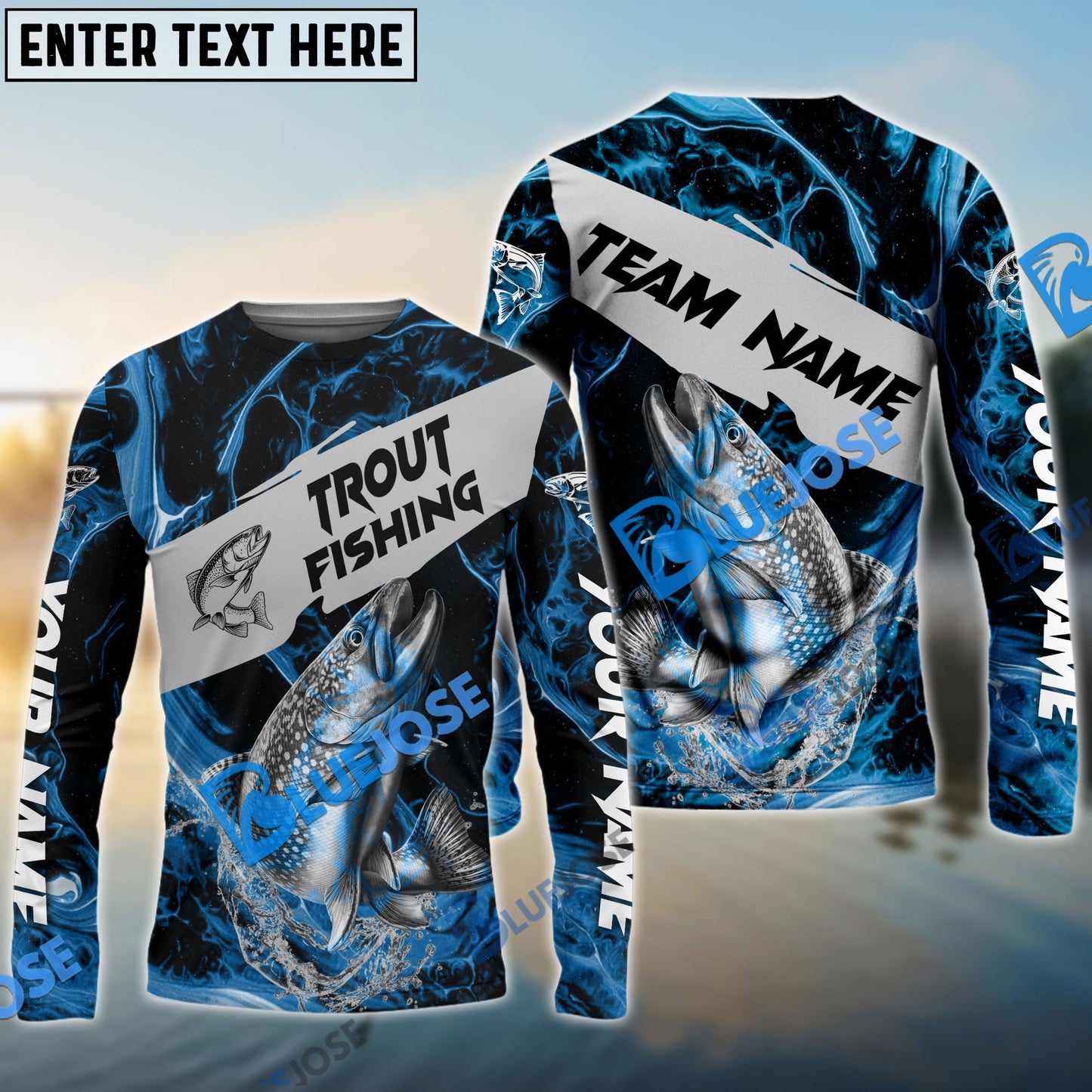 Frenzidea Trout Fishing Blue Lava Sport Custom Name & Team Name 3D Shirts