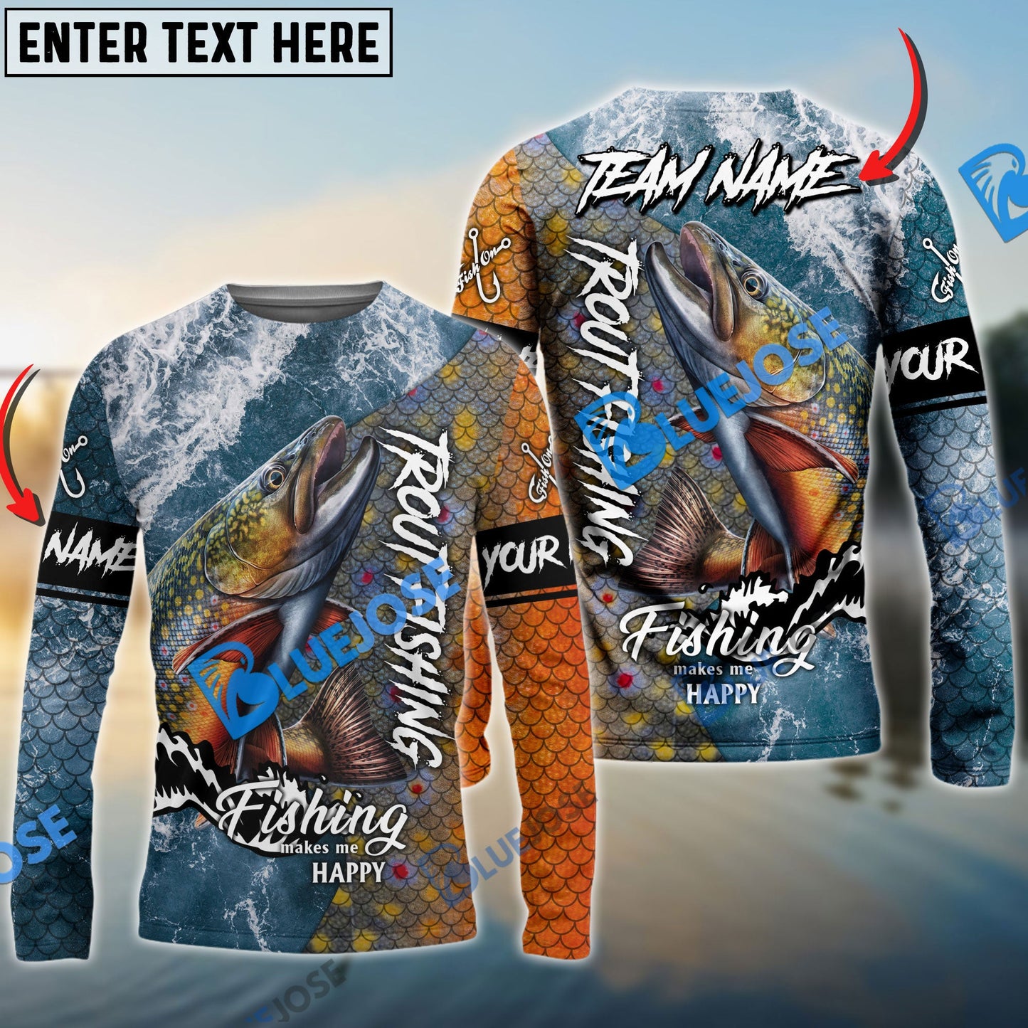 Frenzidea Trout Fishing Skin Seawave Custom Name & Team Name 3D Shirts