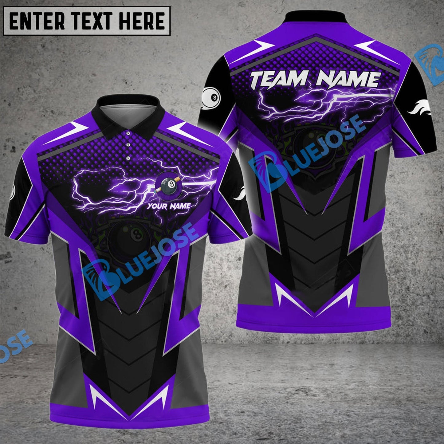Frenzidea Billiards Ball 8 Lightning Flame Sport Personalized Name, Team Name Unisex Shirt ( 4 Colors )