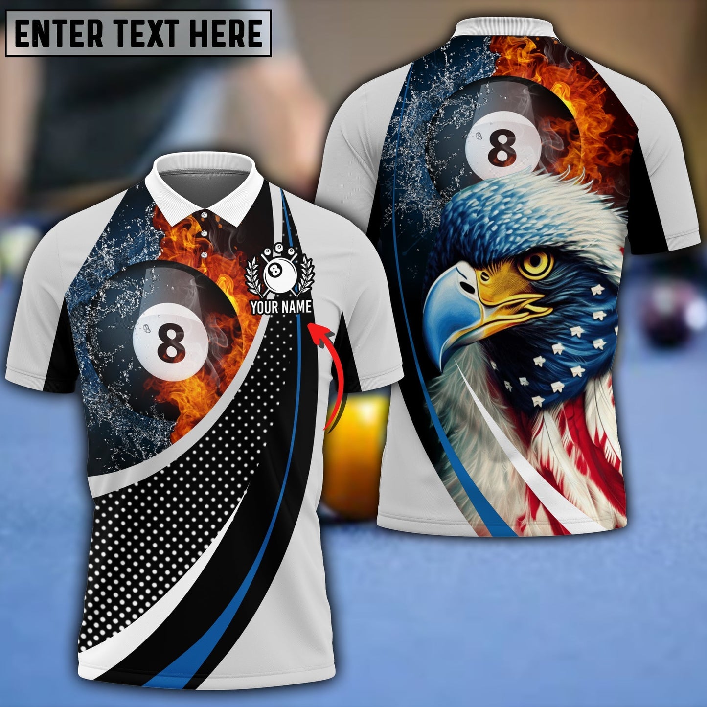 Frenzidea Personalized Billiard Ball Eagle Polo Shirt