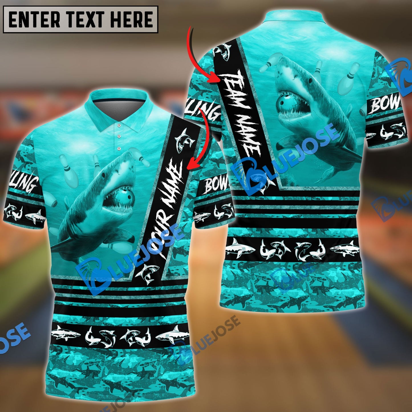 frenzideas Bowling And Pins Fury Shark Multicolor Customized Name 3D Shirt ( 4 Colors )