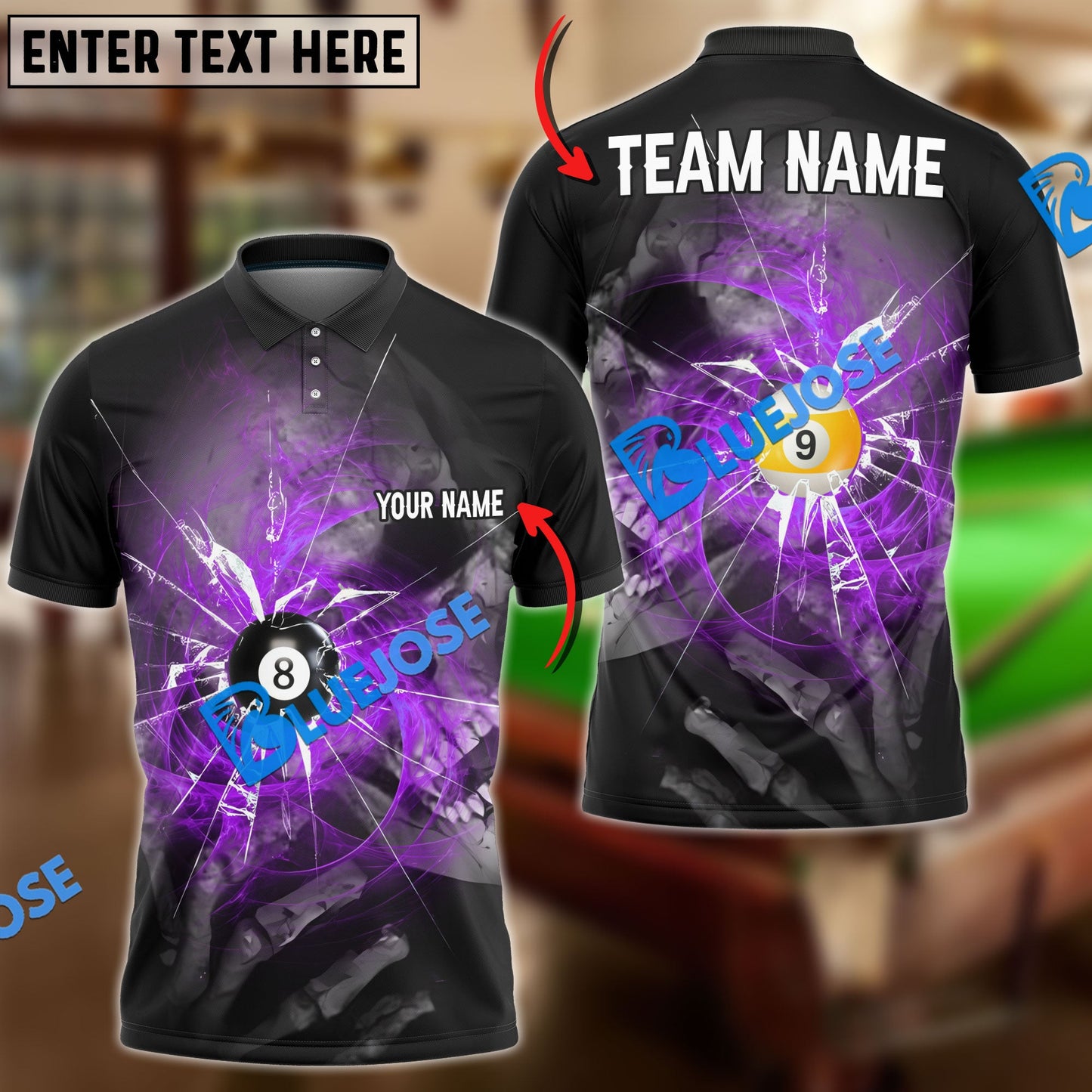 Frenzidea Billiards Ball 8&9 Spinning Wind Skull Eye Personalized Name, Team Name Unisex Shirt ( 4 Colors )