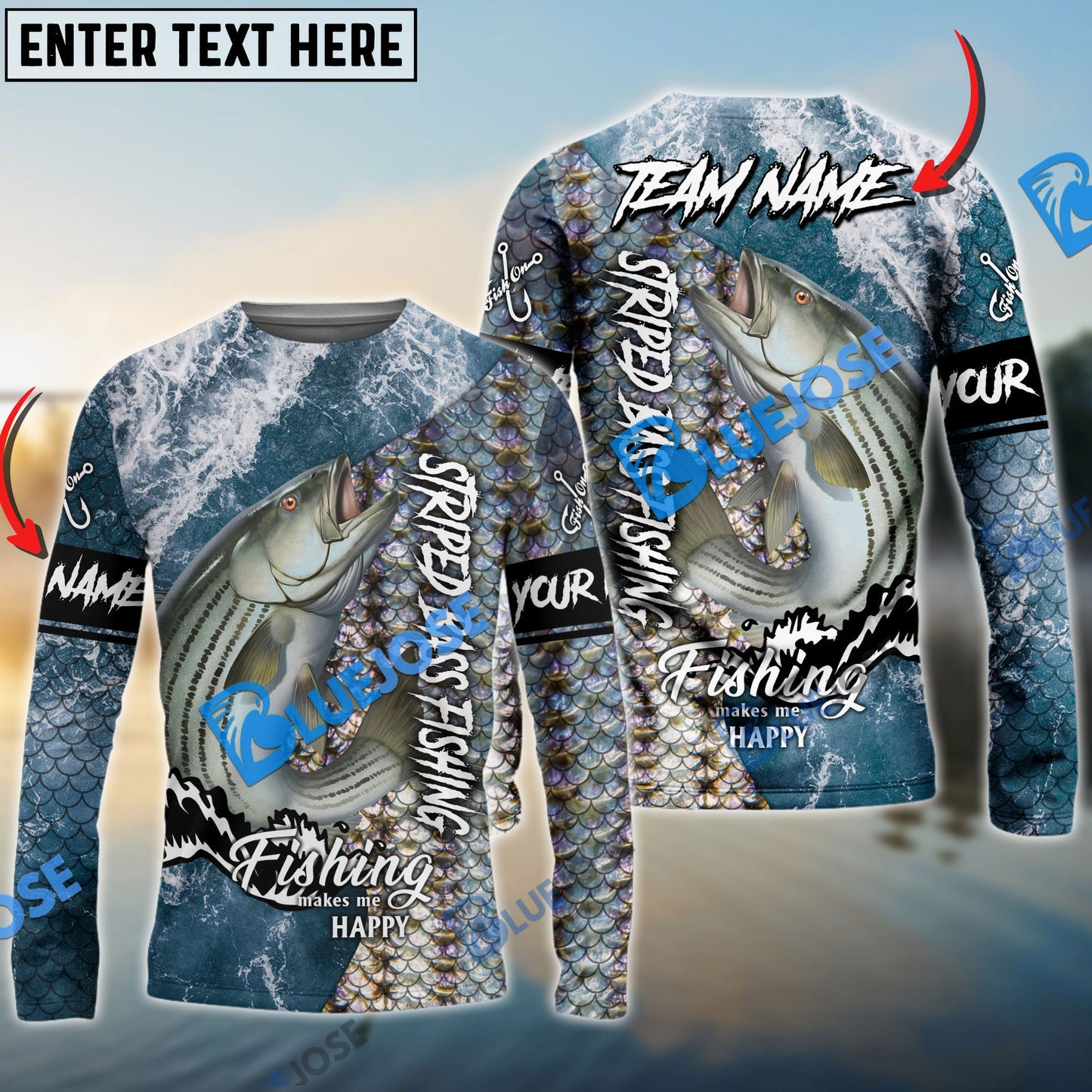 Frenzidea Striped Bass Fishing Skin Seawave Custom Name & Team Name 3D Shirts
