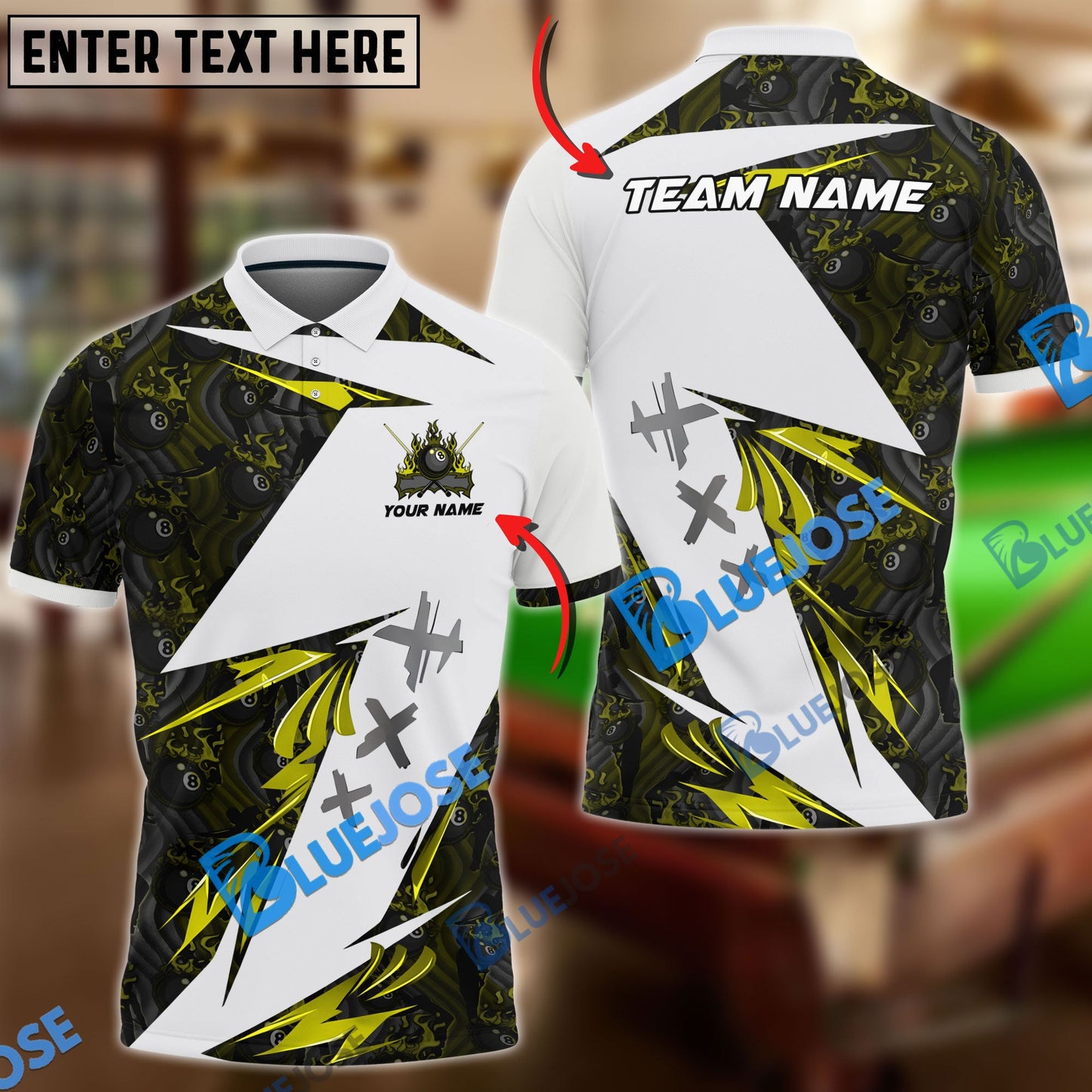 frenzidea Billiards Ball 8 Flame Pattern Personalized Name, Team Name Unisex Shirt ( 4 Colors )
