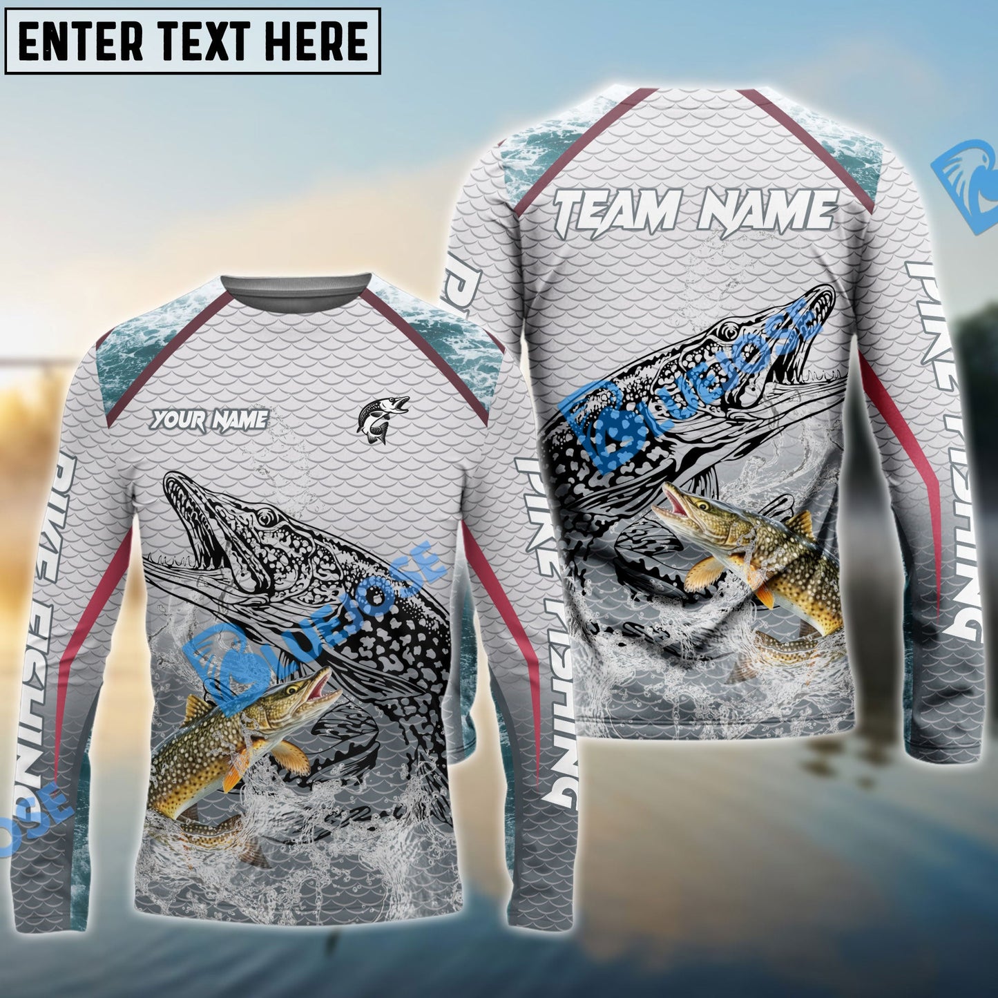 Frenzidea Pike Fishing White Fin Water Silhouette Sport Custom Name & Team Name 3D Shirts