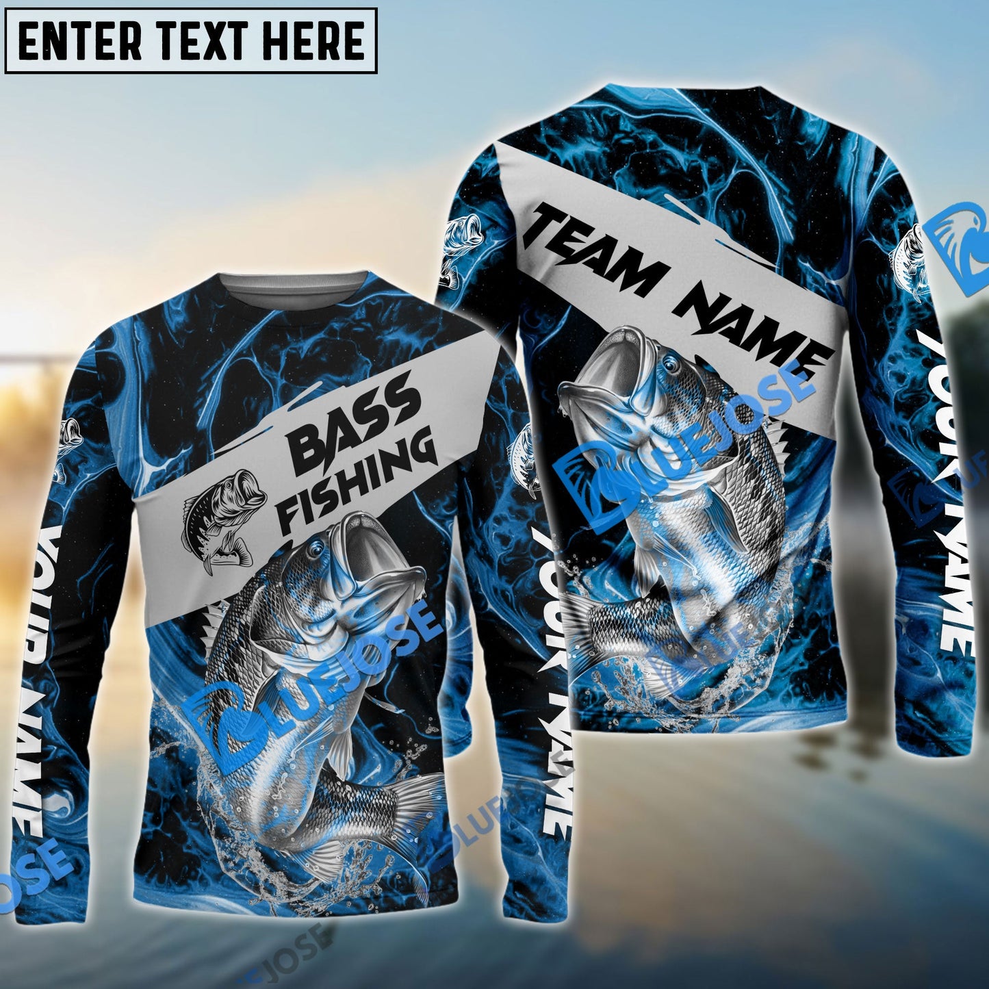 Frenzidea Bass Fishing Blue Lava Sport Custom Name & Team Name 3D Shirts