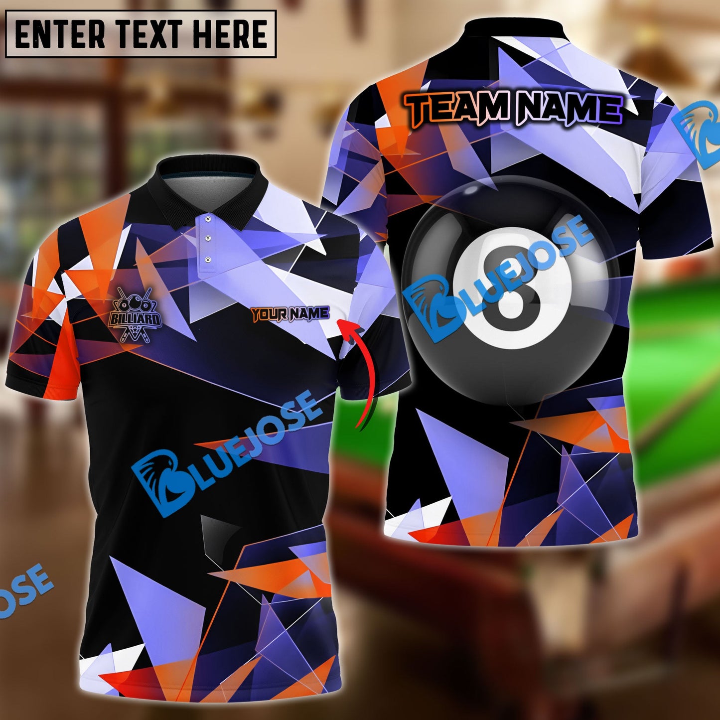 Frenzidea Billiards Ball 8 Colorful Glass Personalized Name, Team Name Unisex Shirt ( 4 Colors )