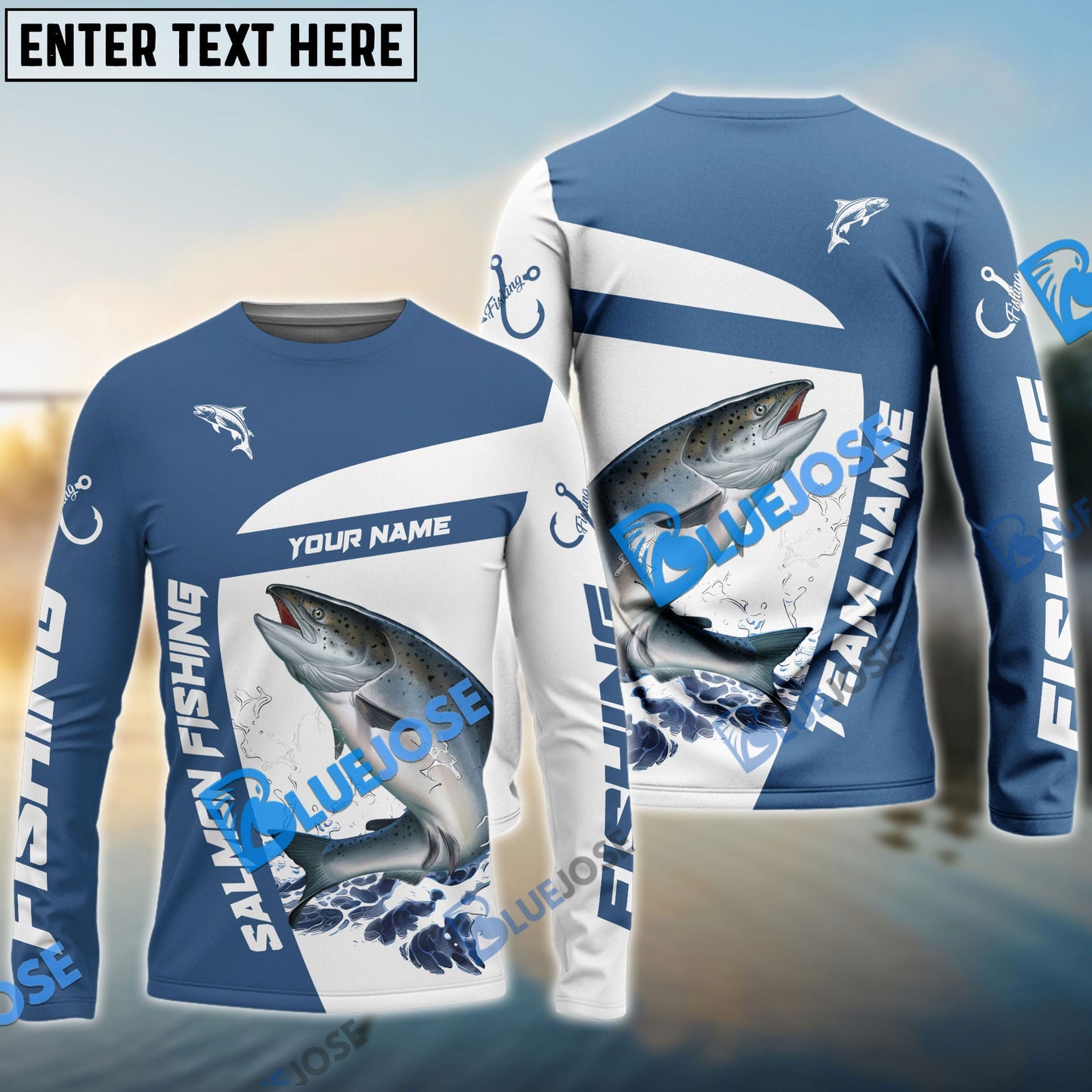 Frenzidea Salmon Fishing Light Navy Sport Custom Name & Team Name 3D Shirts