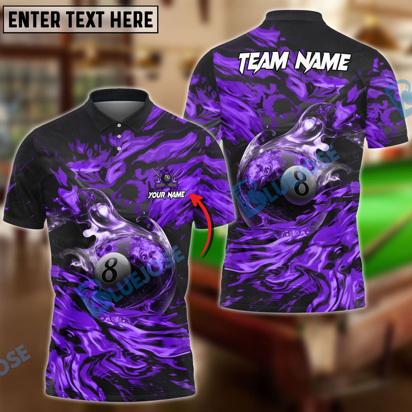Frenzidea Billiards Ball 8 Flame Ocean Personalized Name, Team Name Unisex Shirt ( 4 Colors )