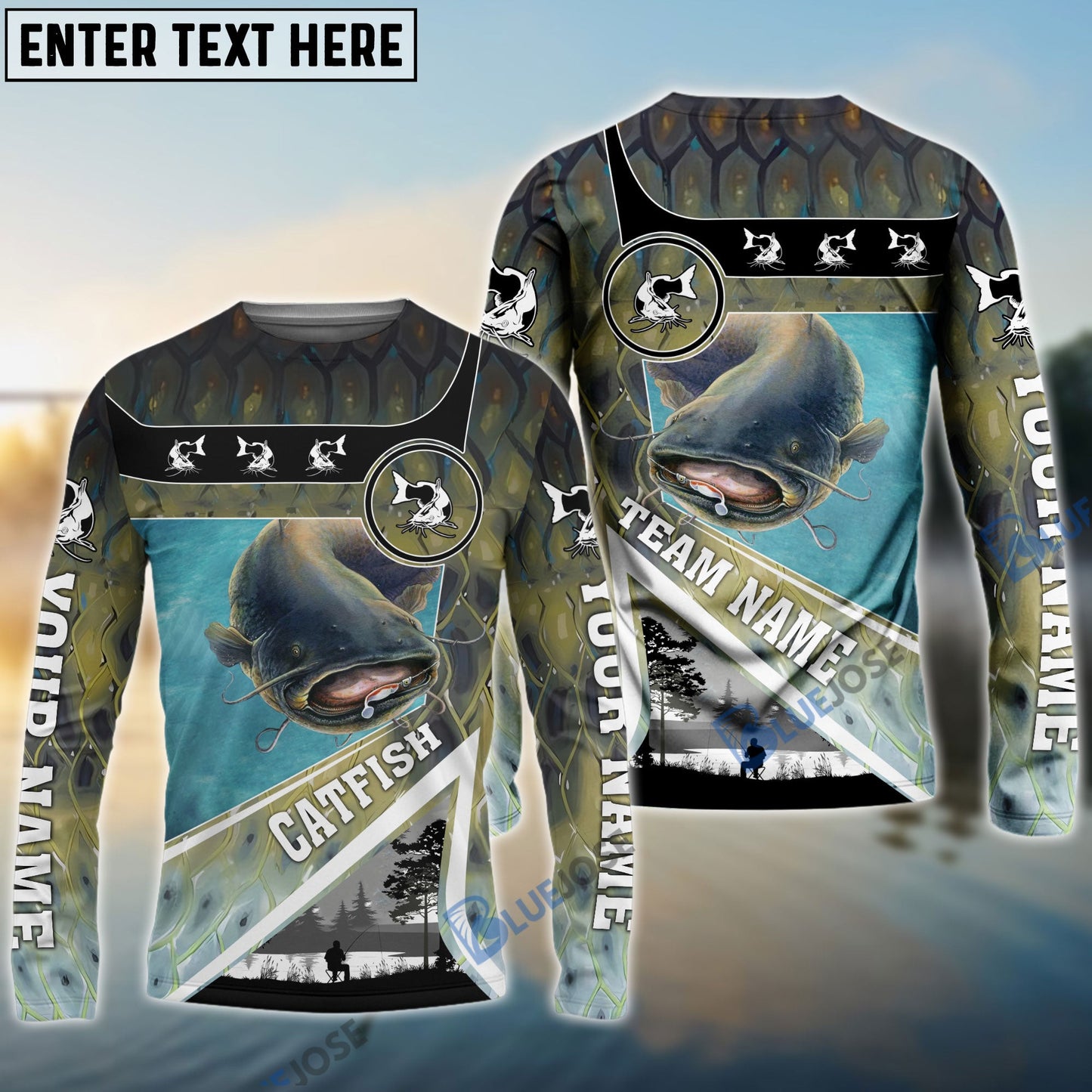 Frenzidea Personalized Catfish Fishing Art Line Sport Fishing Shirts