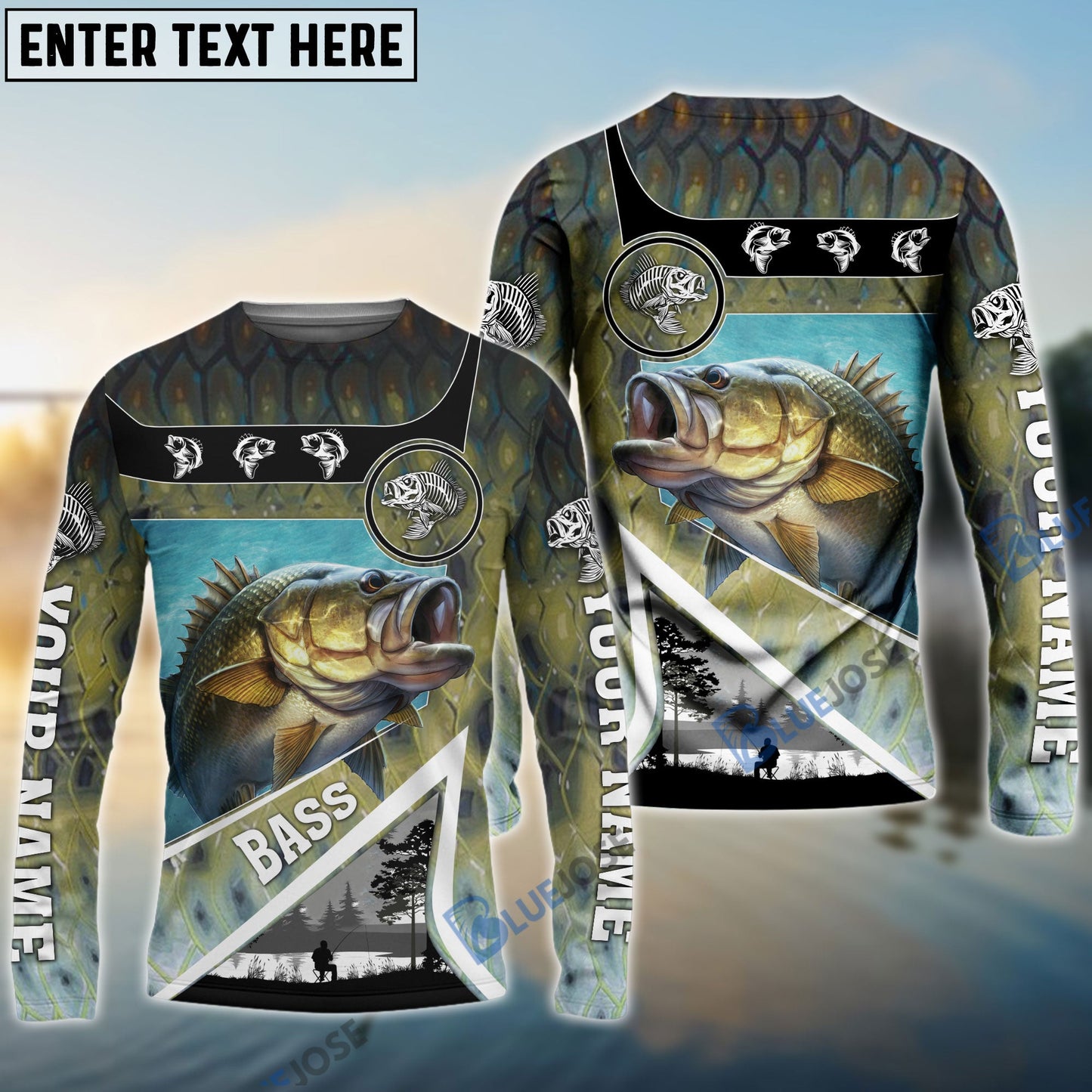 Frenzidea Personalized Bass Fishing Art Line Sport Fishing Shirts