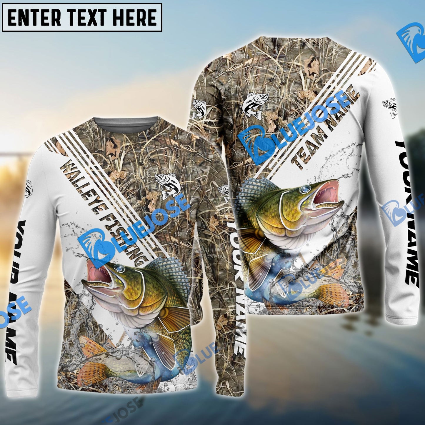 Frenzidea Walleye Fishing White And Grass Camo Sport Custom Name & Team Name 3D Shirts