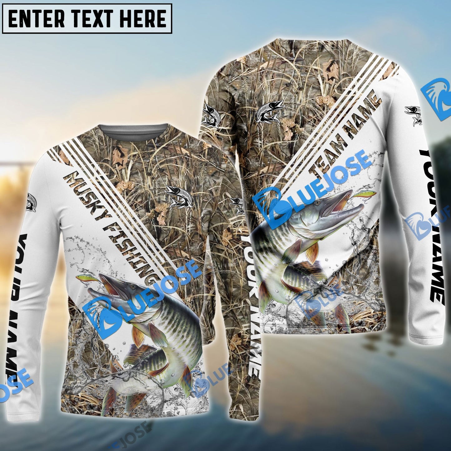 Frenzidea Musky Fishing White And Grass Camo Sport Custom Name & Team Name 3D Shirts
