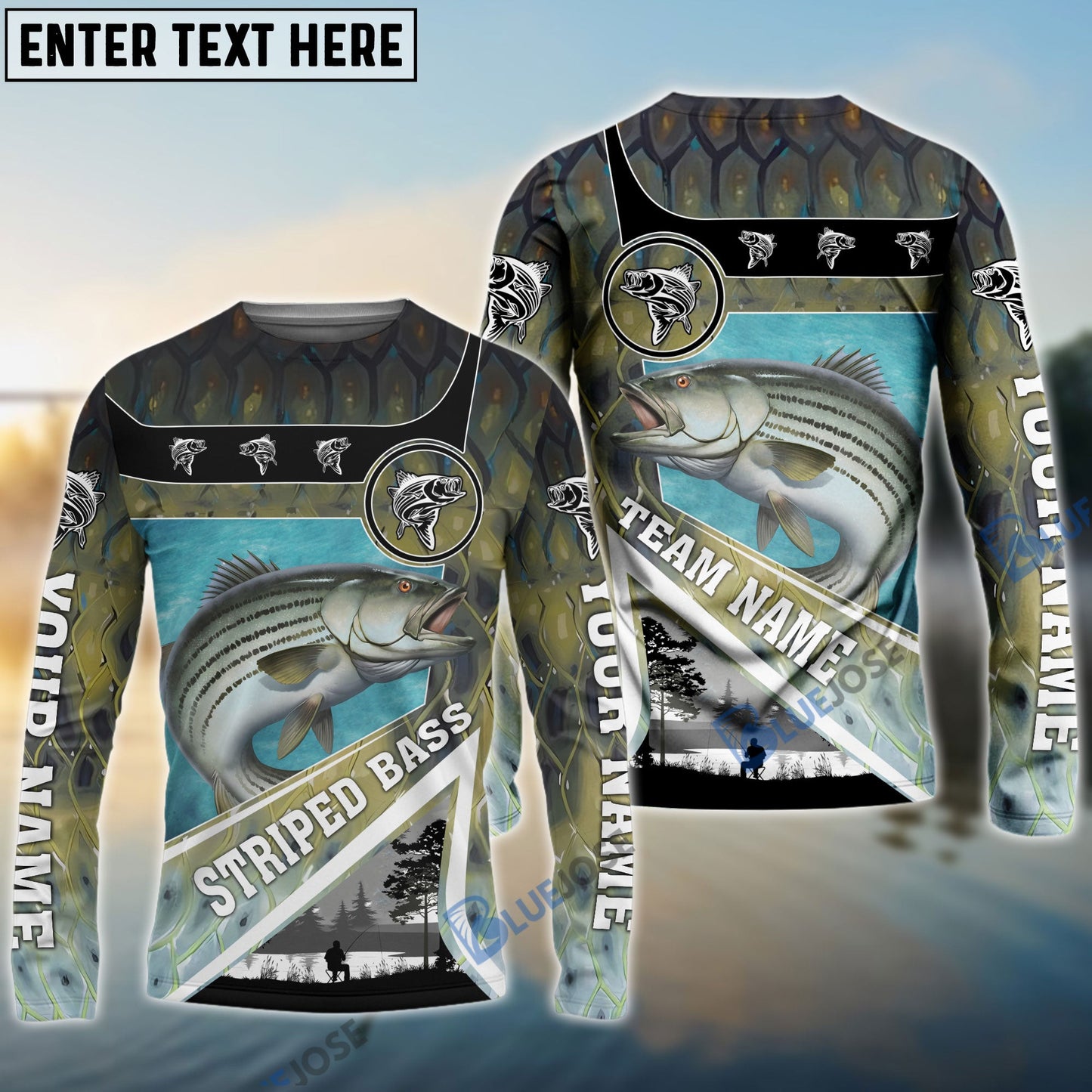Frenzidea Personalized Striped Bass Fishing Art Line Sport Fishing Shirts