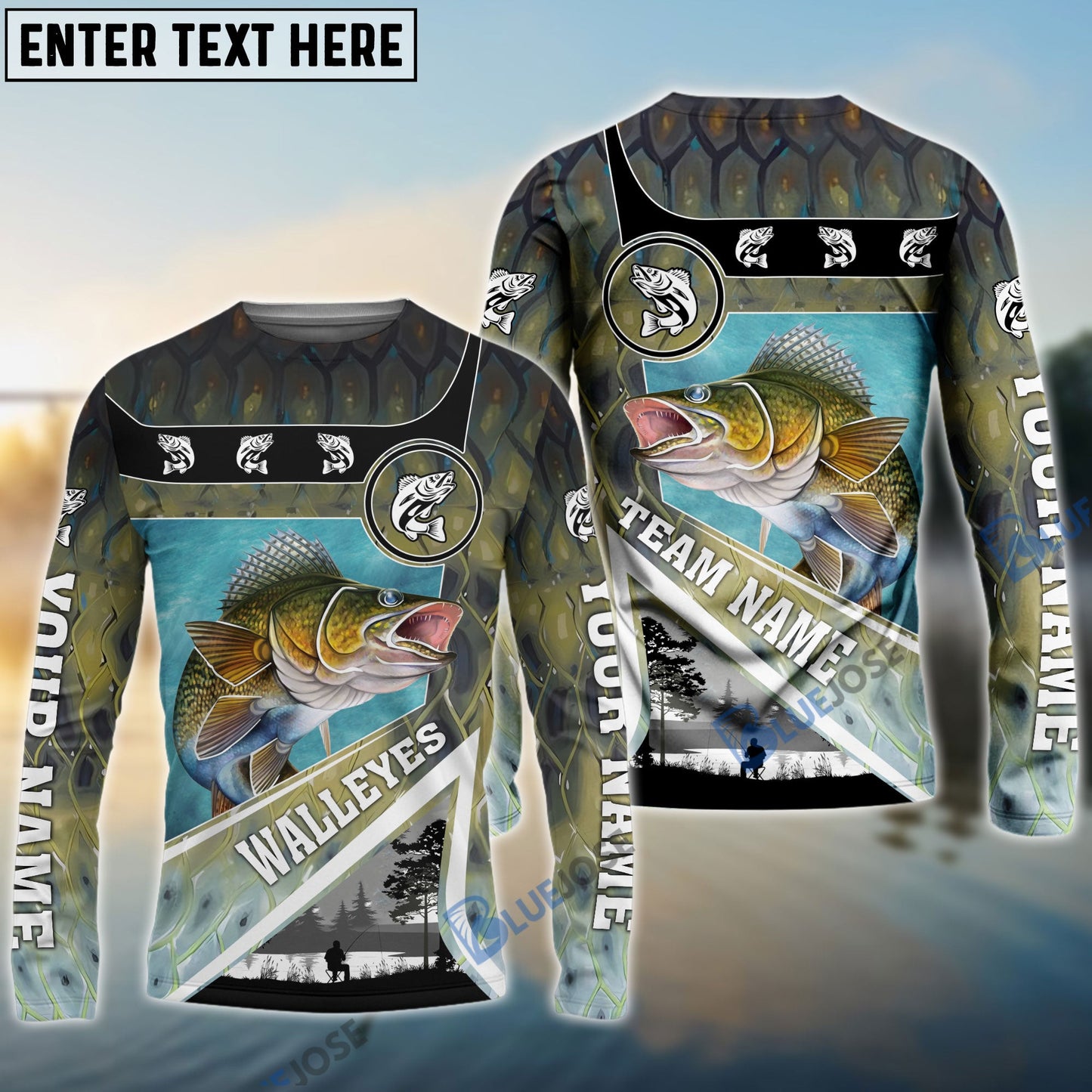 Frenzidea Personalized Walleye Fishing Art Line Sport Fishing Shirts