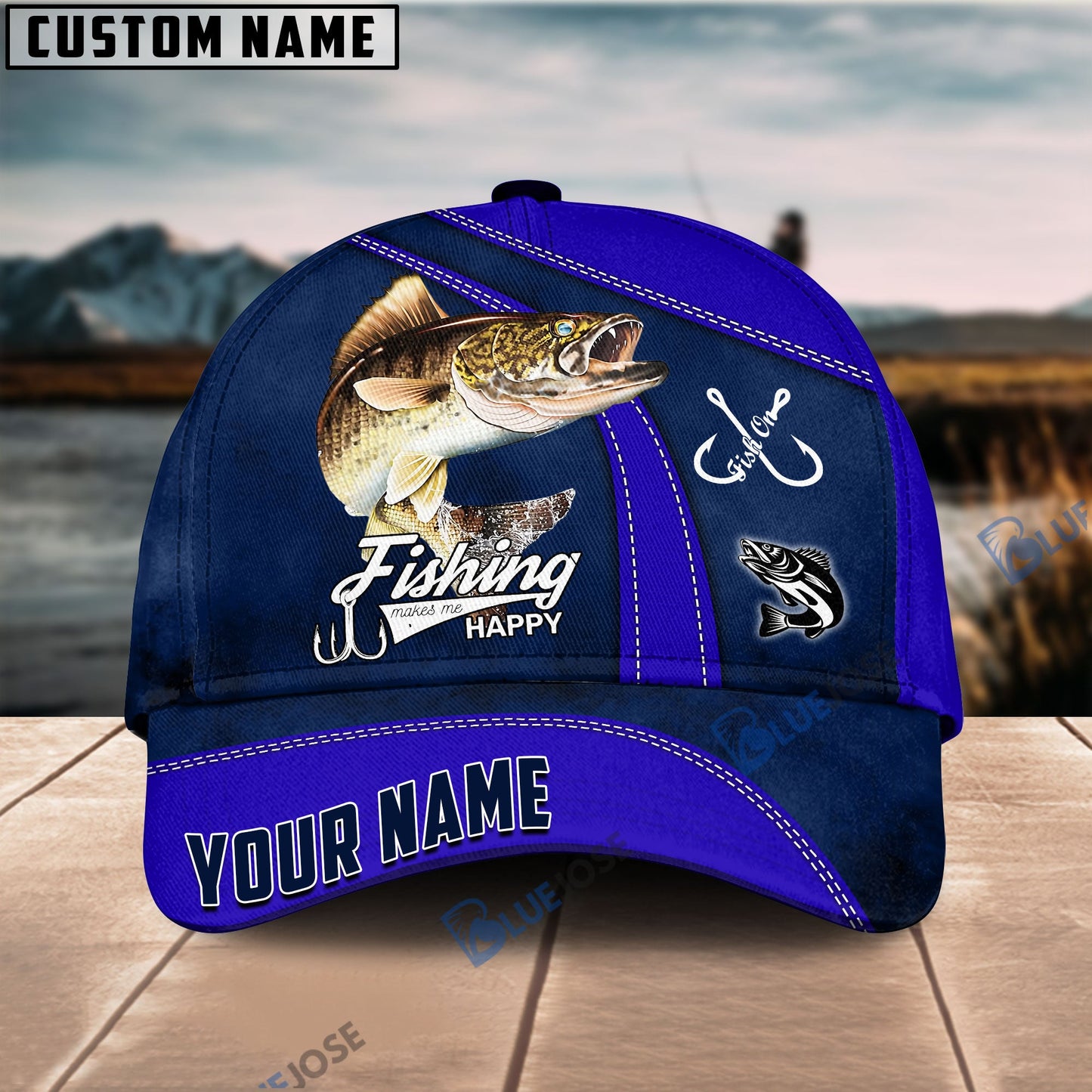 Frenzidea Personalized Walleye Fishing Blue Cap