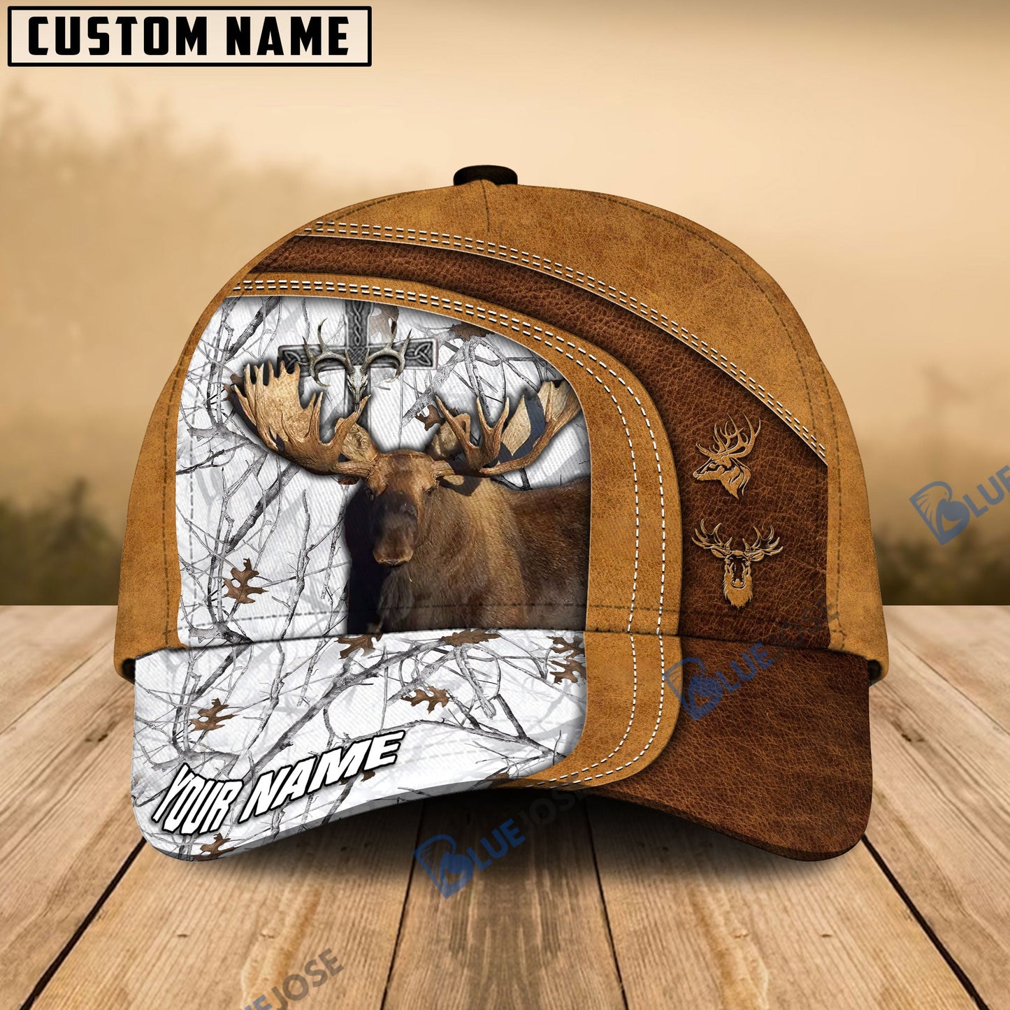 frenzidea Cross America Hunting Moose Leather Pattern Multicolor Personalized Cap (5 Colors)