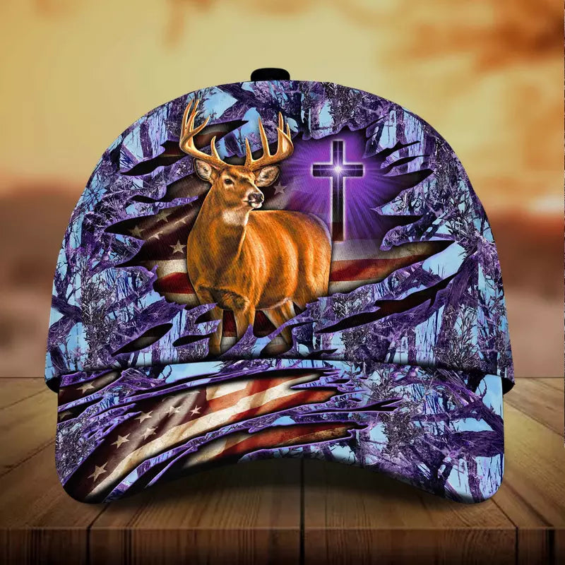 Frenzidea Cross And Deer Multicolor Personalized Cap