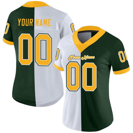 Frenzidea Custom Green Gold-White Mesh Split Fashion Football Jersey