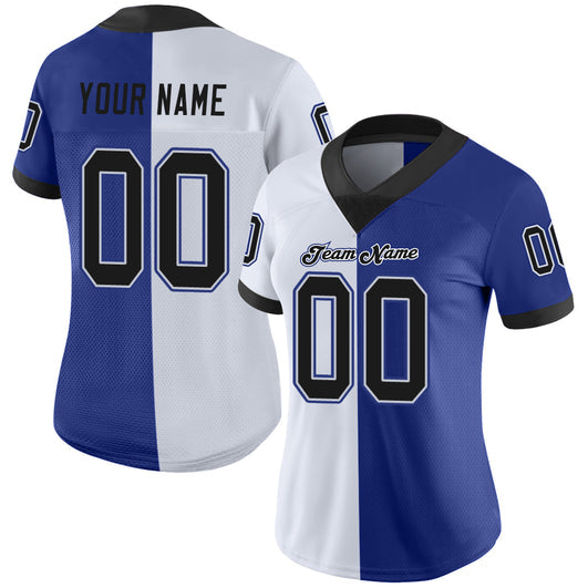 Frenzidea Custom Royal Black-White Mesh Split Fashion Football Jersey