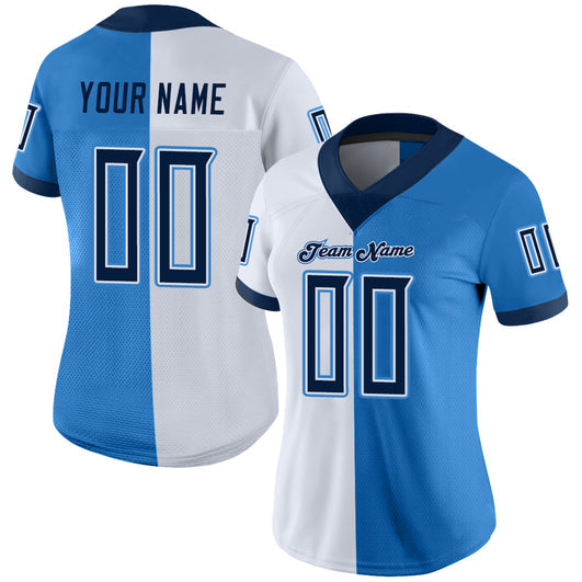 Frenzidea Custom Powder Blue Navy-White Mesh Split Fashion Football Jersey