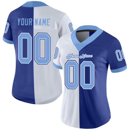Frenzidea Custom Royal Light Blue-White Mesh Split Fashion Football Jersey