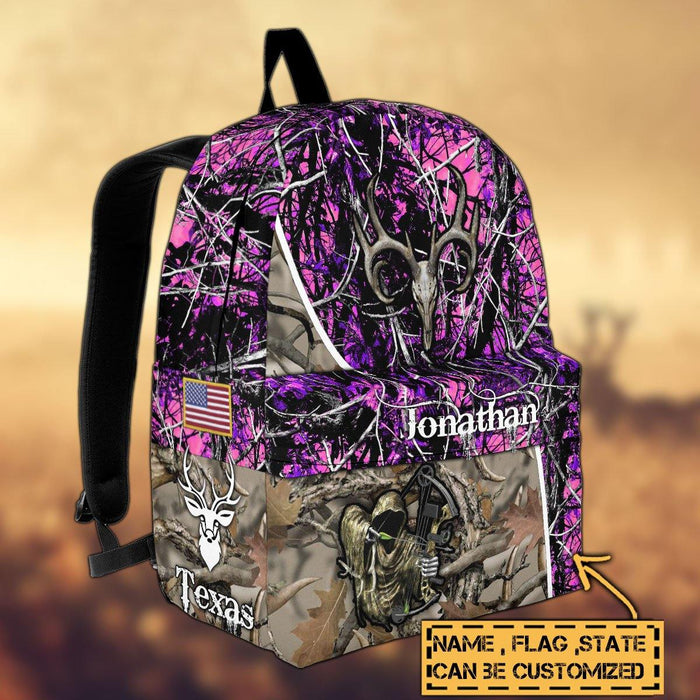 Frenzidea Deer Hunting Name State & Flag Personalized Backpack