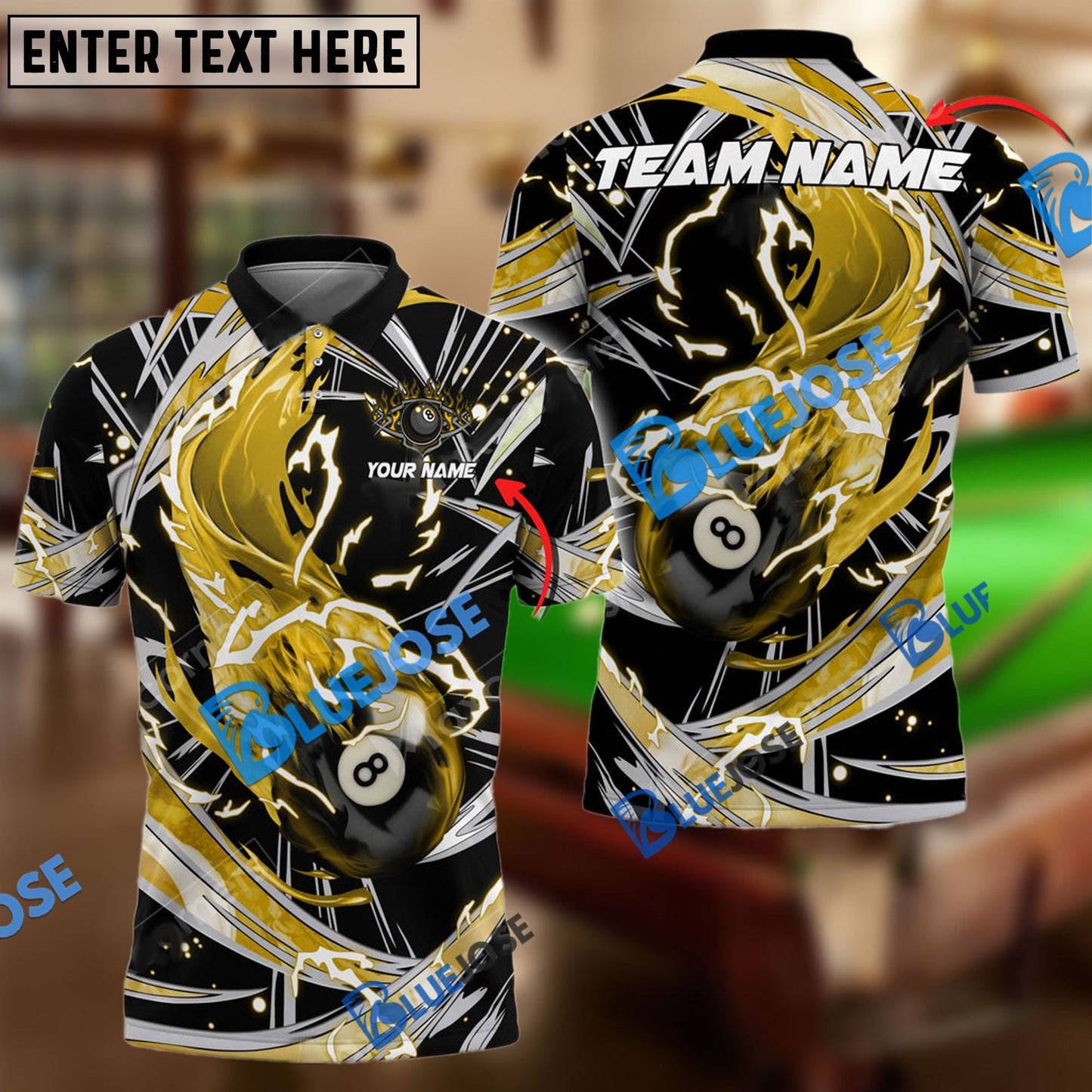 Frenzidea Billiards Ball 8 Flame Thunder Wind Aura Personalized Name, Team Name Unisex Shirt ( 6 Colors )