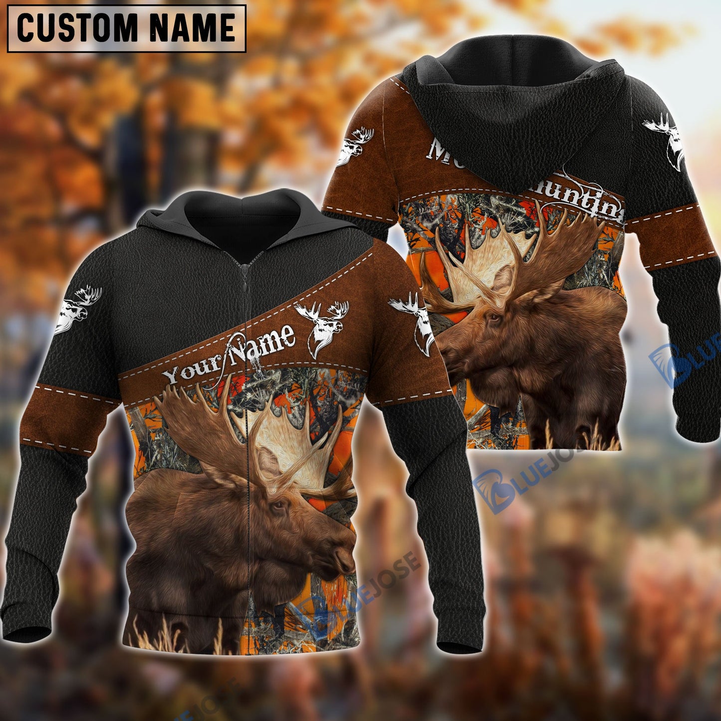 Frenzidea Customized Name Moose Hunting Orange Leather Pattern 3D Shirts