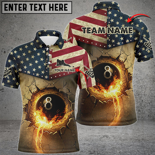 Frenzidea Billiards Ball 8 Vintage US Flag Burning Personalized Name, Team Name Unisex Shirt