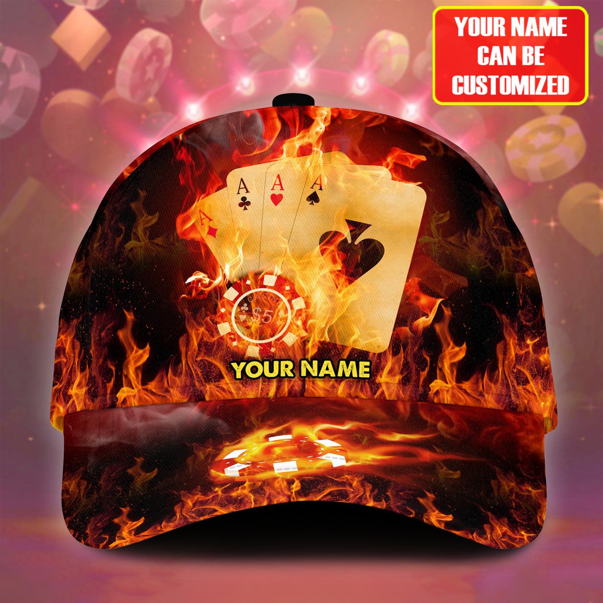 Frenzidea Personalized Name Fire Poker Classic Cap - Red